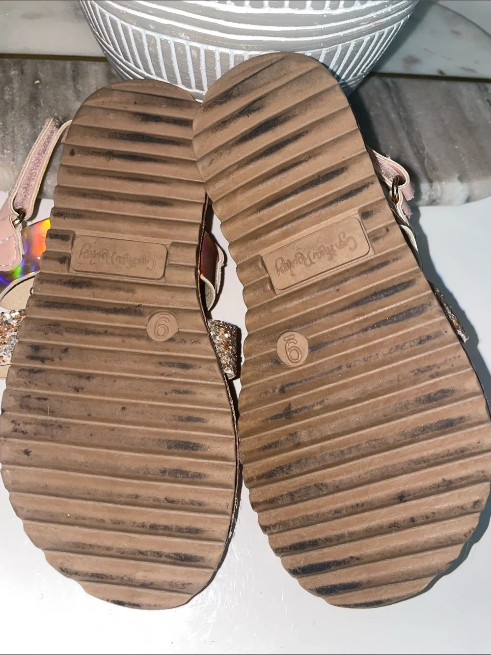 Cynthia Rowley Pink Glitter & Holographic Strap Kids Sandals